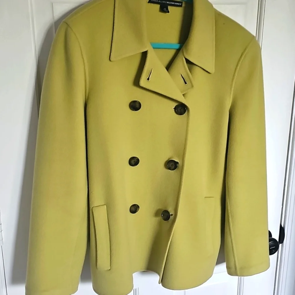 Ellen Tracy Lime Green Double-Breasted Women's Coat - Picture 2 of 7